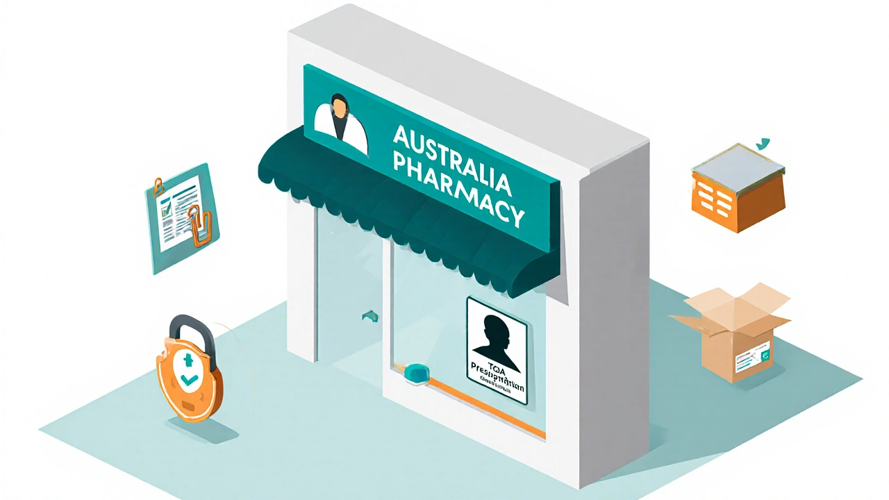 Illustrated checklist of steps to verify an online pharmacy.