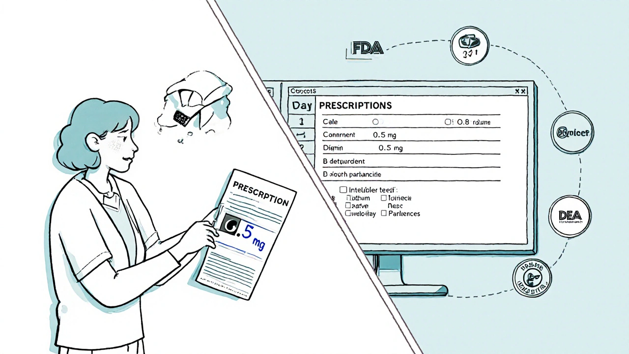 Contrast between dangerous faxed label with .5 mg and accurate digital label with 0.5 mg.