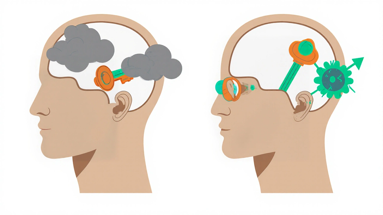 Molecular comparison showing how first-gen antihistamines affect the brain while second-gen do not.