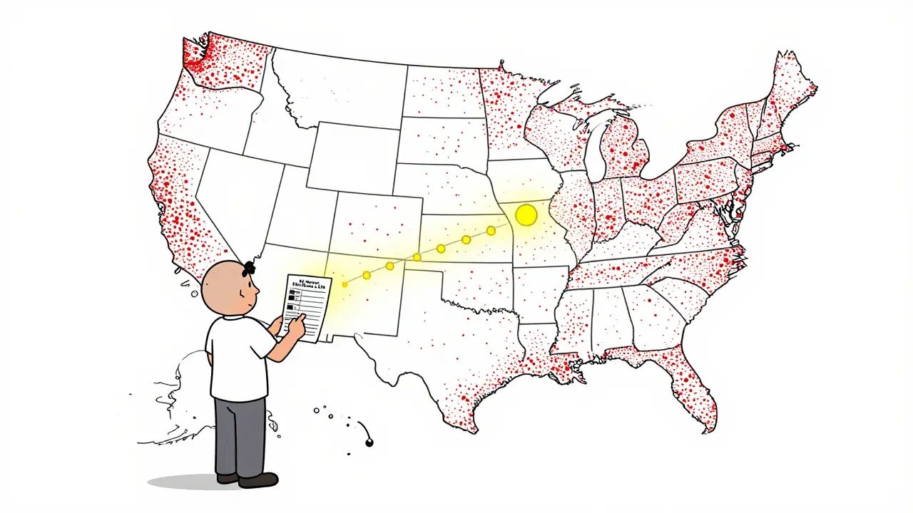 One patient's report triggers a chain reaction of safety alerts across a map of the United States.