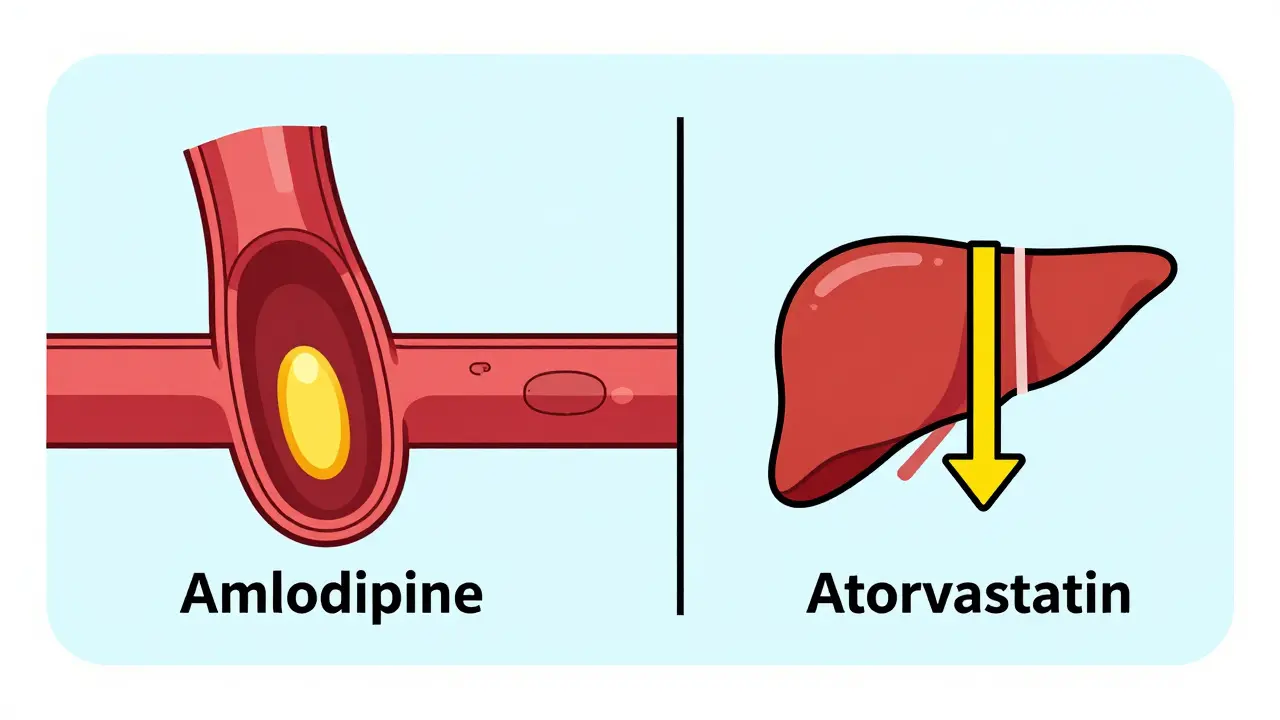 Conceptual illustration of blood vessel relaxation and liver cholesterol reduction.
